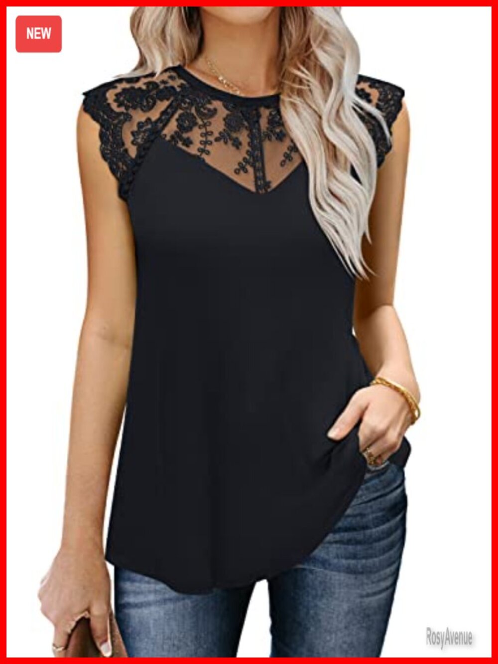Sleeveless Lace Floral Tank Top Loose Fit Blouse